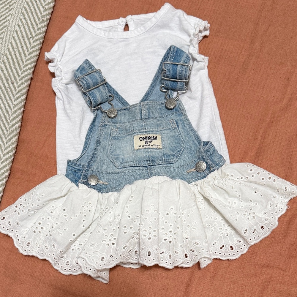 OshKosh B'gosh Blue Denim Skirtall with White Eyelet Trim